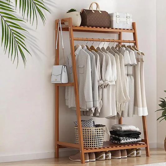 Wooden Garment Rack with Shelves
